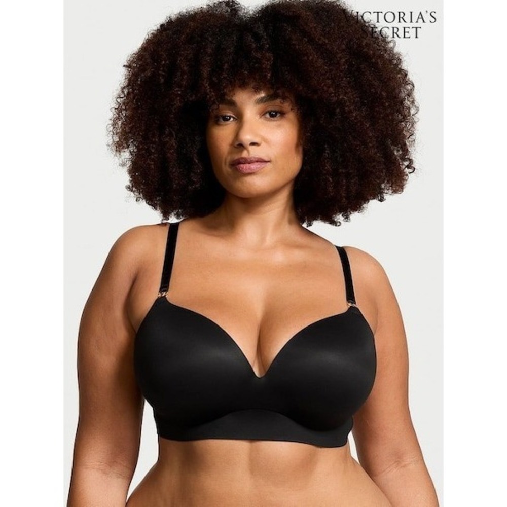 Victoria's Secret Smooth Wireless Push-Up Plunge Bra 38DDD Seamless Black comfy
